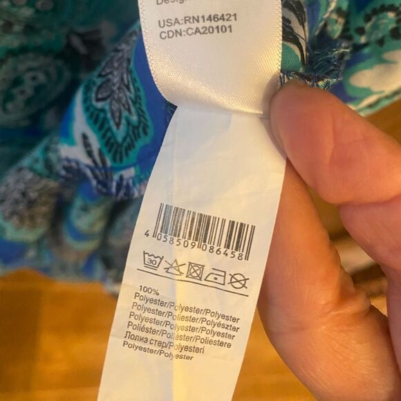 Rosa Faia Sz S Blue Green Paisley Semi-Sheer Shirred Shoulders Swim Cover-Up - Picture 11 of 11